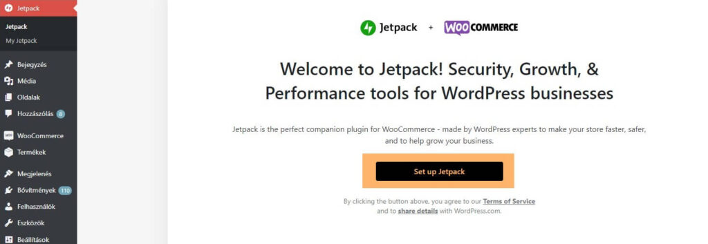 Weboldal összekötése a Jetpackkal