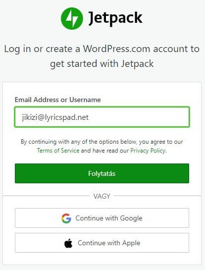 Jetpack regisztráció