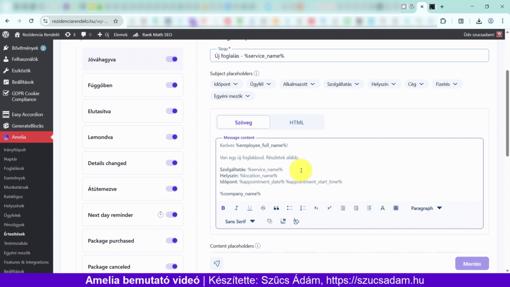 Amelia e-mail sablonok testreszabása