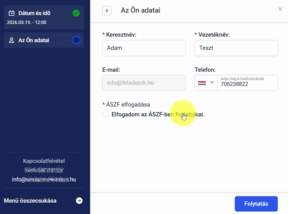 Időpontfoglalás Amelia-n keresztül